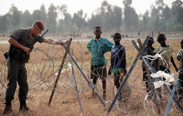 A French marine, part of the international force supporting the relief effort for Rwandan refugees