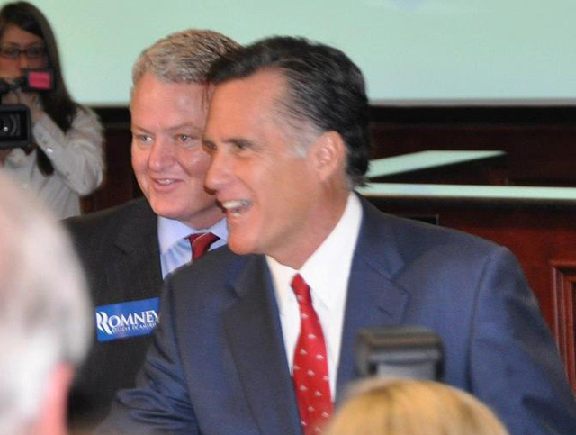 South Carolina State Treasurer Curtis Loftis campaigns with Gov. Mitt Romney during a September 2011 event in North Charleston, South Carolina.