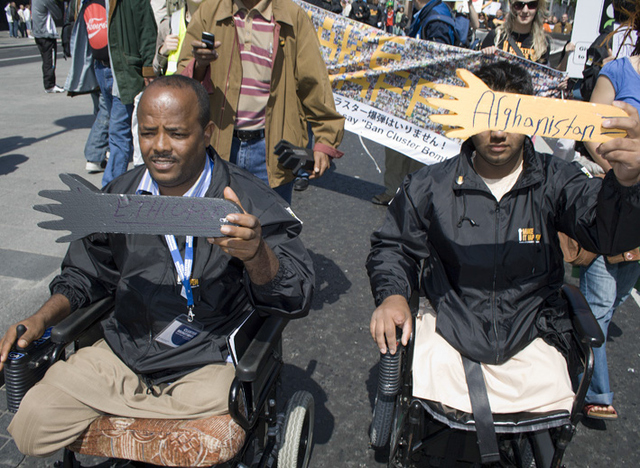 Demonstrators at the May 2008 Dublin Diplomatic Conference on Cluster Munitions that produced the Convention on Cluster Munitions