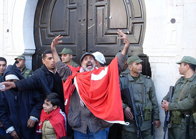 Protester during manifestations in front of government buildings.