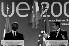 Former South African President Thabo Mbeki and President of the Council of the European Union Nicolas Sarkozy meet at the Inaugural EU-South Africa Summit in July 2008.