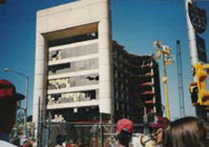 The Alfred P. Murrah Federal Building after being targeted by the Oklahoma City bombers.