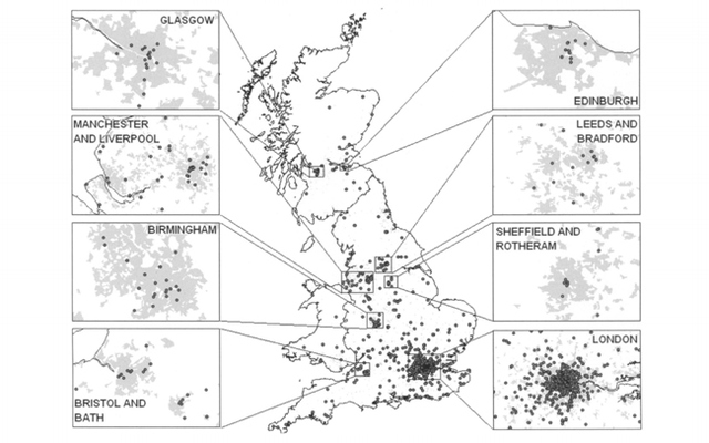 Spatial Distribution of Record Companies in the UK (Watson 2008)