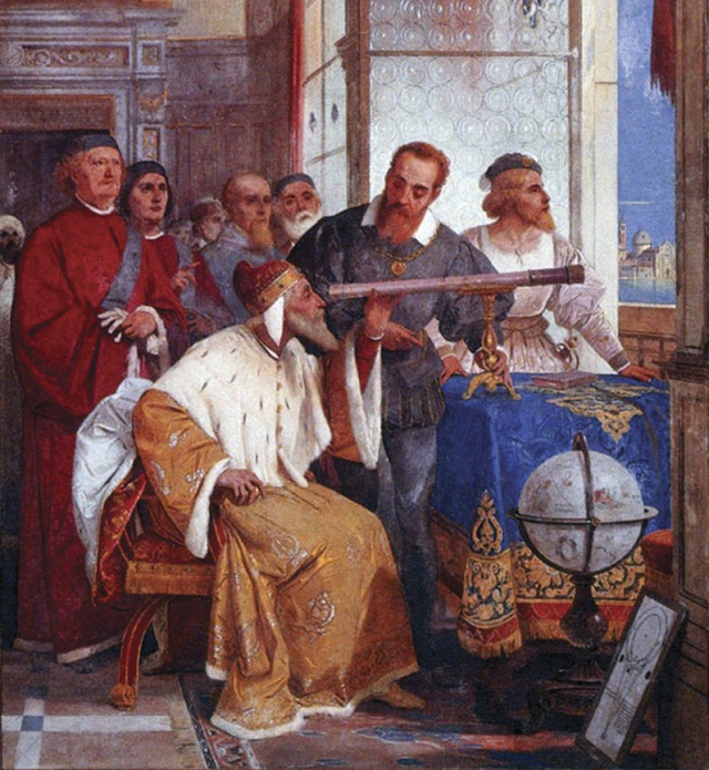 Galileo Galilei showing the Doge of Venice how to use the telescope