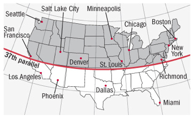 United States divided above and below 37th parallel