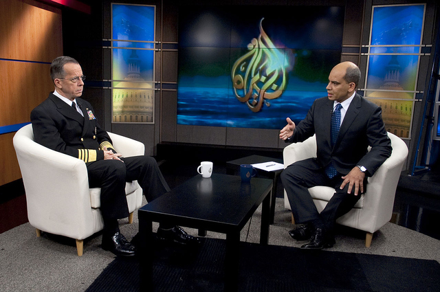 Navy Adm. Mike Mullen, chairman of the Joint Chiefs of Staff, is interviewed by Al Jazeera’s Abderrahim Foukara in Washington, D.C