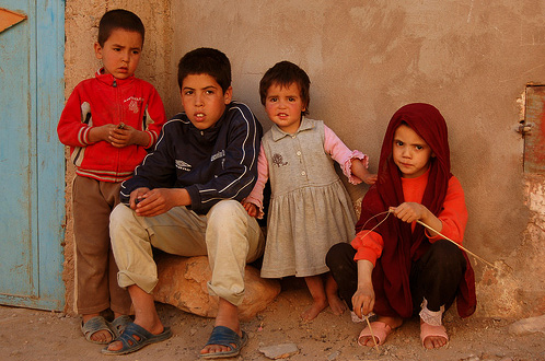 Young villagers outside their home in southern Morocco.