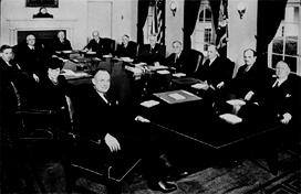Franklin Delano Roosevelt's progressive cabinet, which was responsible in part for the financial regulations of the early 1930's.