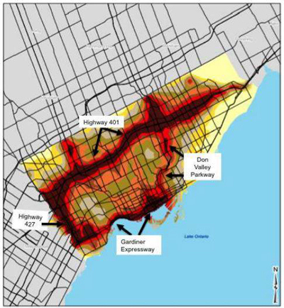 Figure 4 NOx levels across the City of Toronto, 2006 (Campbell & Gower, 2014)